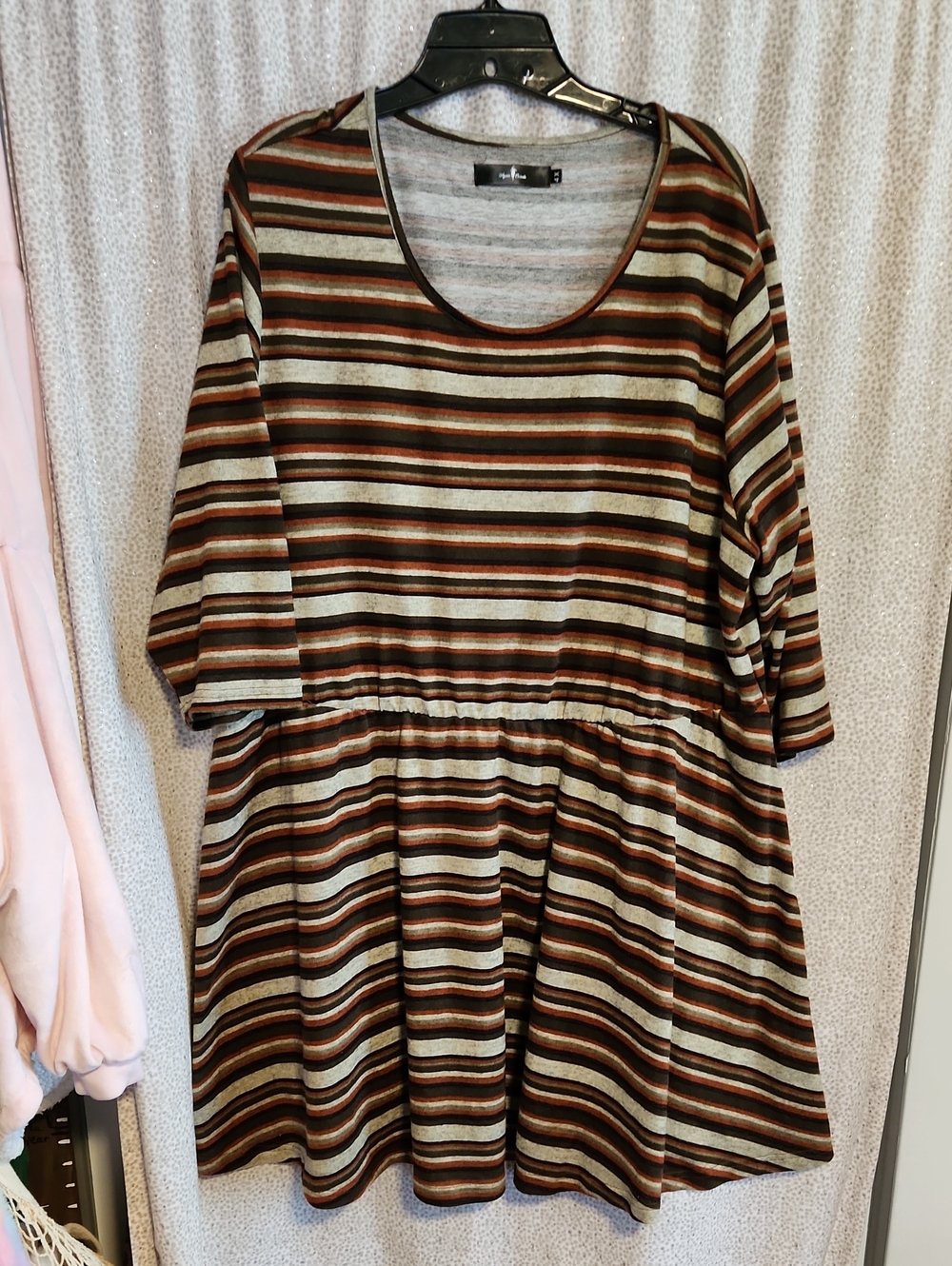 Striped Scoop-Neck Mini Babydoll Dress in Brown Multi